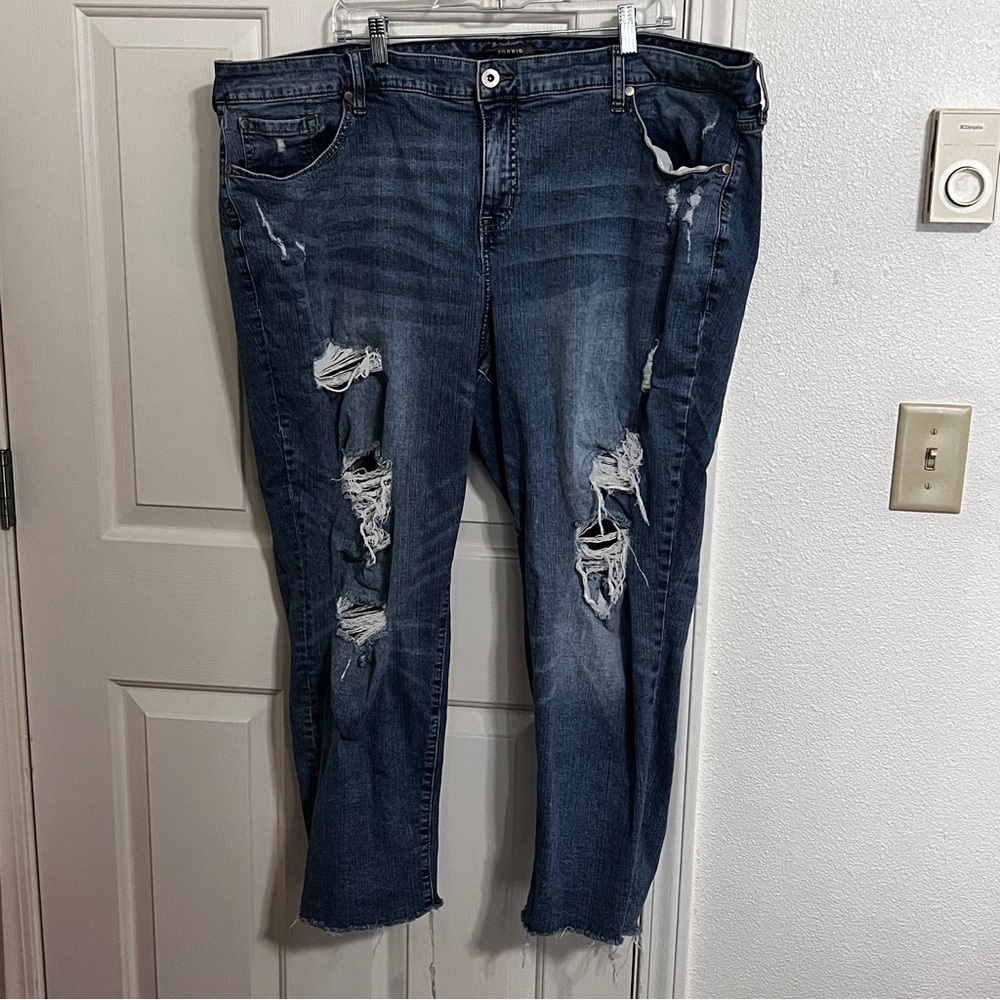Torrid Jeans Women Plus Size 26 Crop Frayed Hem Blue Distressed Stretch Denim